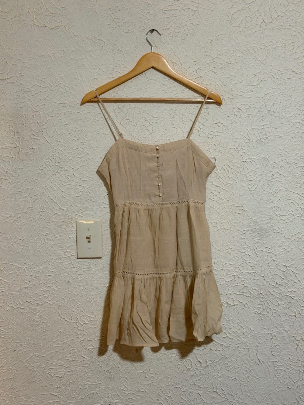 Love Tree Cream Tiered Mini Dress Spaghetti Strap Boho Size M